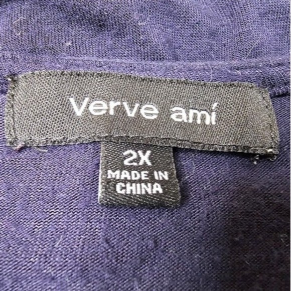 Verve Ami Navy Blue V-Neck Ruffle Front LS Blouse, Size 2X - Picture 4 of 6